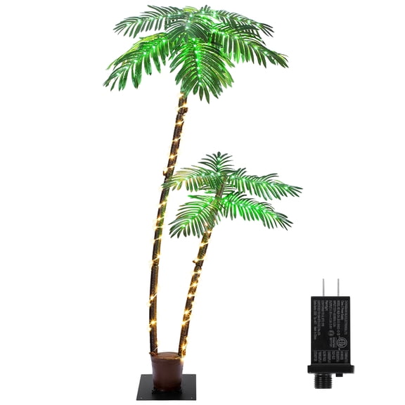 6Ft (1.8M) Dual-Head Plug-In LED Palm Tree Light for Indoor & Outdoor Decor