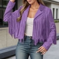 thumbnail image 4 of Suede Cropped Fringe Jacket for Women Long Sleeve Slim Fit Tassel Notched Lapel Motorcycle Jacket Outerwear, 4 of 6