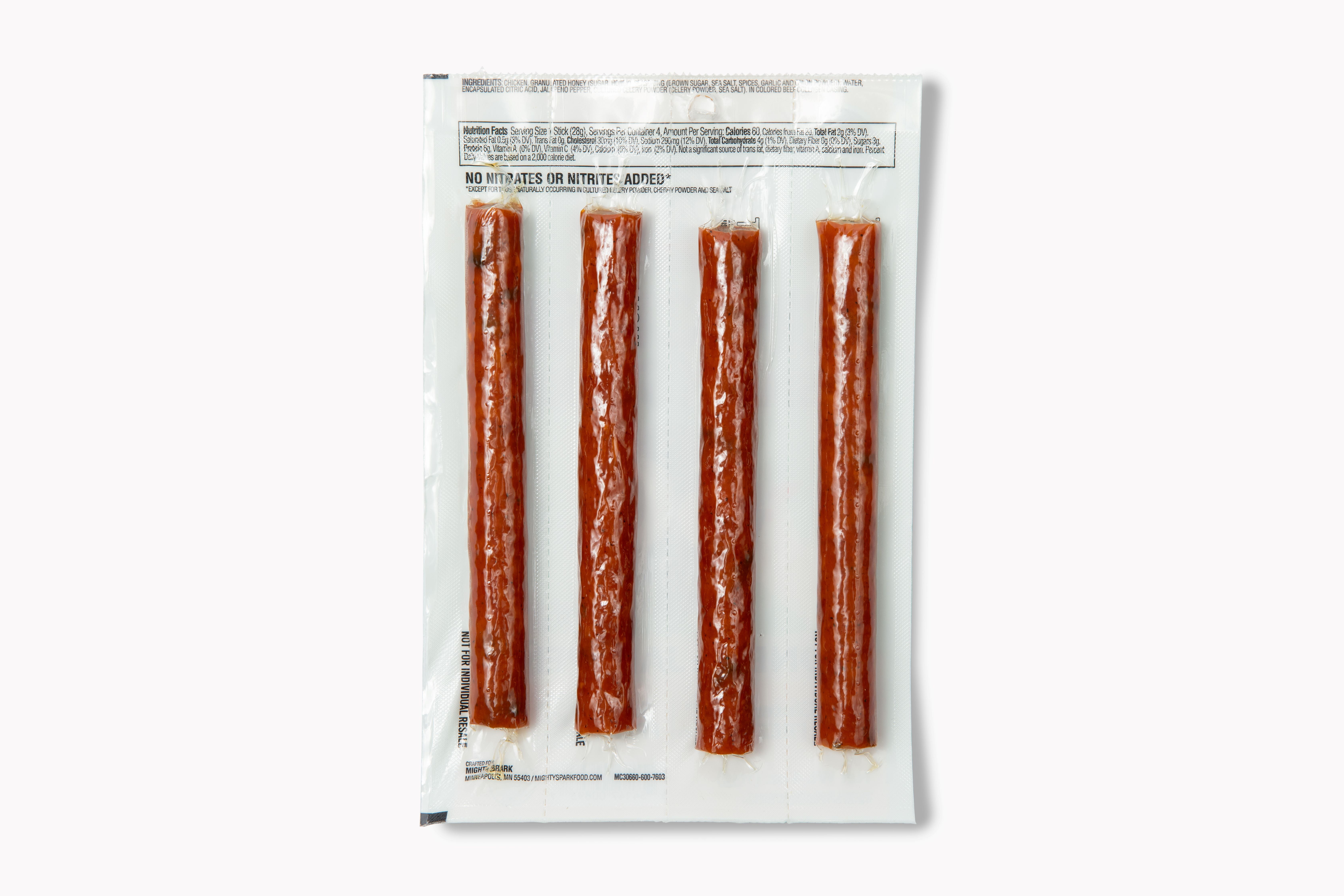 (2 pack) Mighty Spark All Natural Chicken Honey & Jalapeno Snack Sticks, 4 oz, 4 Pack Individually Wrapped