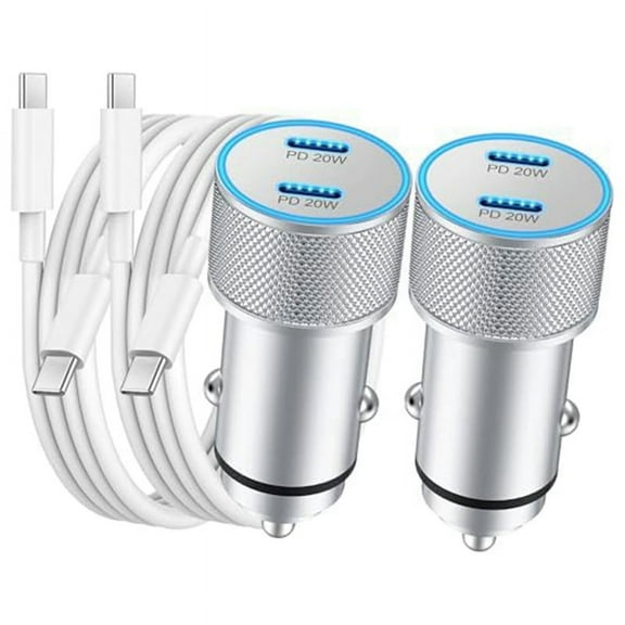 Car Charger, 2-Pack 40W Dual Port Fast USB C Charger Power Lighter Adapter with 3FT to Cable