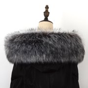 Women's Faux Fluffy Fur Collar Ladies Extra Large Neck Warmer Scarf Wrap For Winter Coat,Silver Fox
