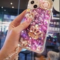 thumbnail image 4 of for iPhone 15 Glitter Bling Case,Cute Luxury 3D Crown Crystal Rhinestone Diamond Sparkle Stunning Stones Pearl with Wrist Strap Chain Women Girls Protective Case for iPhone 15 6.1 inch (Pink), 4 of 4