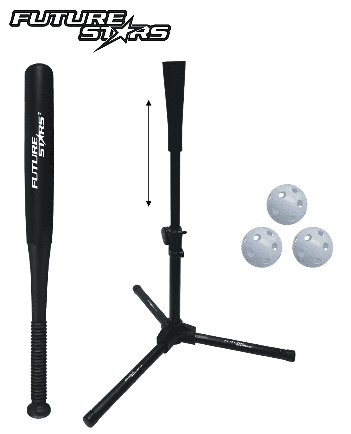 Future Stars 5pc Junior Adjustable TeeBall Combo Set with Junior Tee, 24" telescopic bat and 3