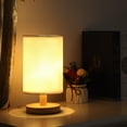 thumbnail image 3 of yeacher Lampe de Table USB Lampe de Chevet en Bois Lampe de Nuit Moderne Luminosité Réglable Réglage de l'Heure avec Abat-Jour Rond en Tissu pour Chambre Salon Bureau 6 Perles de Lampe, 3 of 8