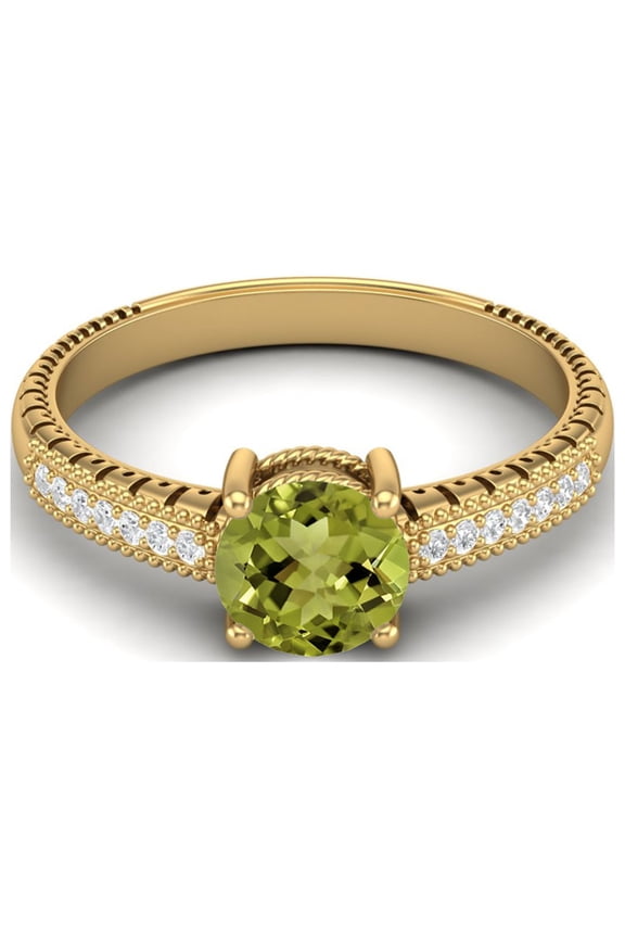0.97 Ctw Round Peridot 925 Sterling Silver Gold Vermeil Solitaire Valentines Day Gifts Ring