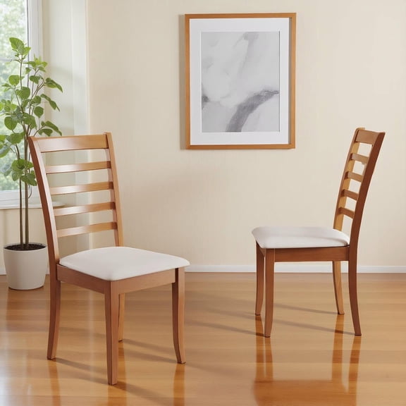 Resenkos Wooden Dining Chair Set of 2, Modern Upholstered Kitchen Chairs, Comfort Padded Seat Side Chairs for Dining Room & Home Kitchen, Beige   Oak