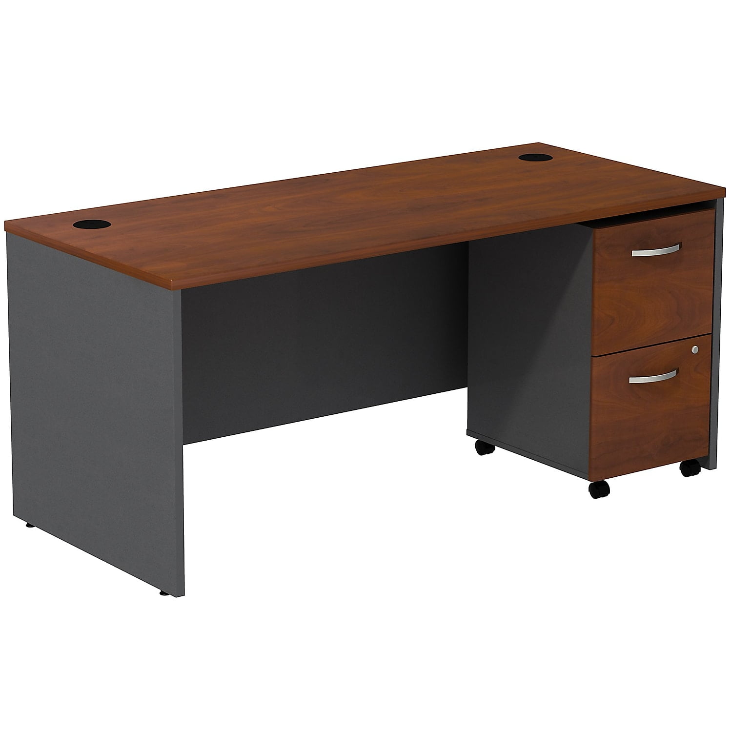 Bush Business Furniture Desk w/ 2 Drawer Mobile Pedestal Hansen Cherry