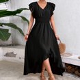thumbnail image 2 of ClodeEU Womens Summer V Neck Ruff Sleeve Elastic Waist Dress, A Line Casual Loose Fit Maxi Dress Black,Womens Plus L, 2 of 6
