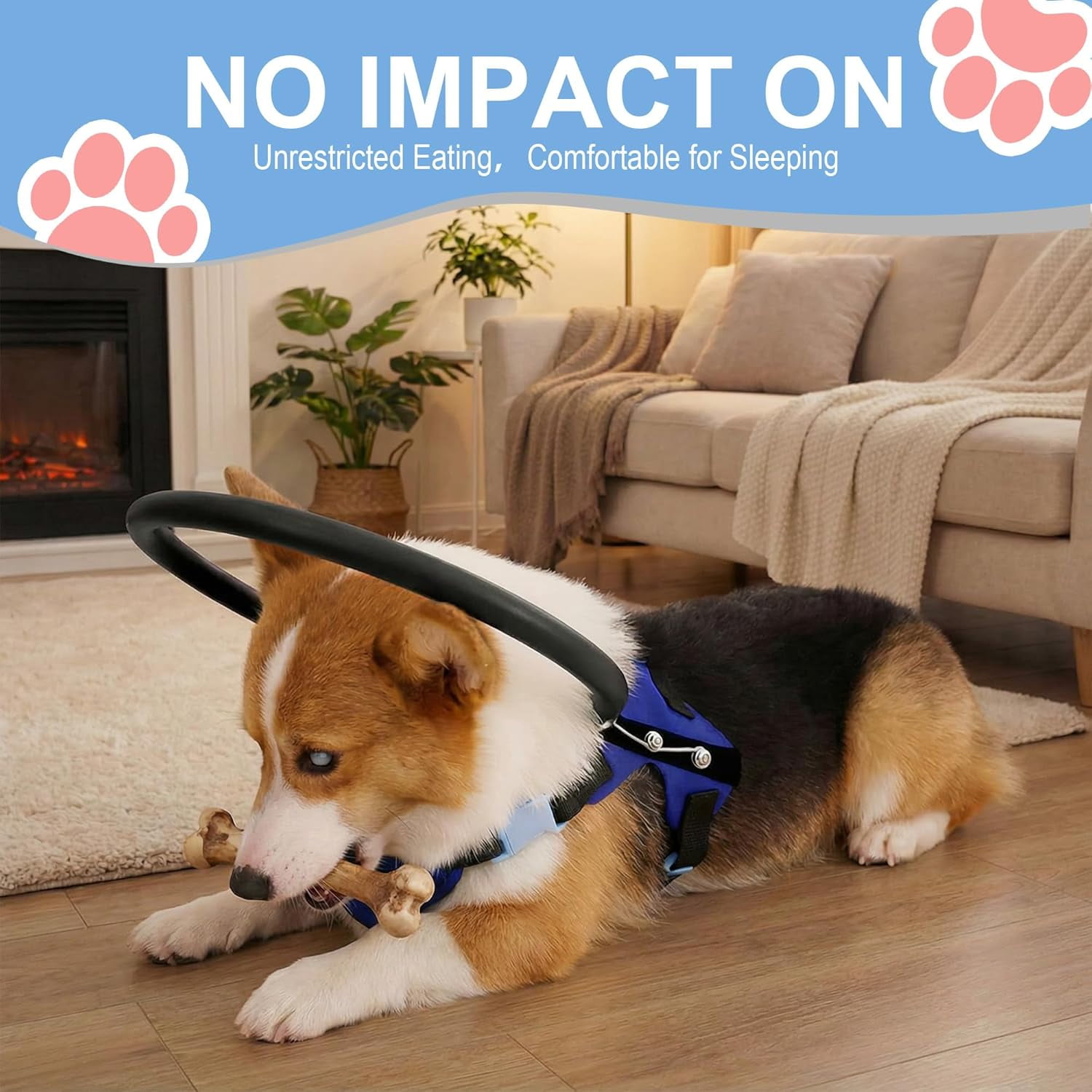 Adjustable Blind Dog Halo Harness with Protective Ring, Guiding Aid for Visually Impaired Pets, 8.5–12.5 in