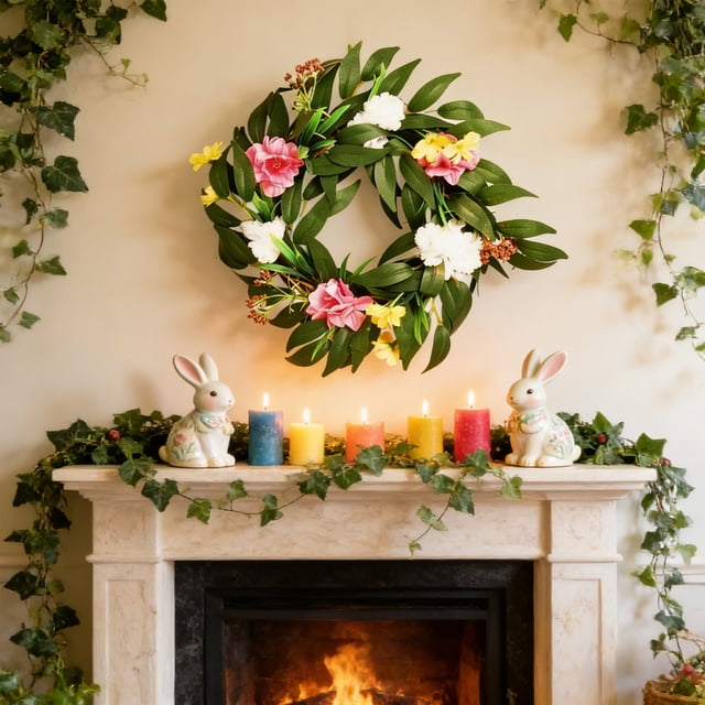 Corona de Huevos de Pájaros Simulados, Primavera, Pascua, Anillo de Hojas Coloridas, Decoración de Puerta, Festival, Decoración de Pared