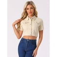 thumbnail image 4 of DARING DIVA Women's Short Sleeves Crop Button Down Denim Jacket M Apricot, 4 of 6