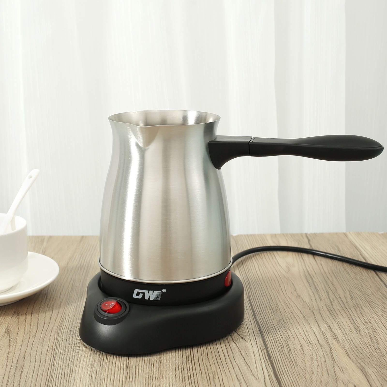 Turkish Coffee Maker 600ml Stainless Steel Electric Turkish Coffee Machine 5 to 6 Cups Capacity Turkish Coffee Machine with Ergonomic Handle Enduring 110V Turkish Coffee Maker for Home Travel