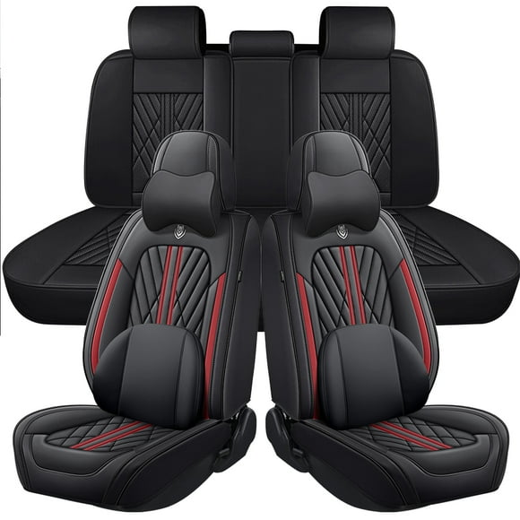 Maidao Car Seat Covers Full Set for Chevrolet for blazer 2019-Present 5 Seats Waterproof Soft Front Rear Cushion Protector with Pillow Black and Red