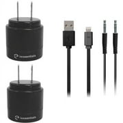iEssentials 2.1A Dual USB Home Charger, Flat Lightning Cable and 3.5mm Flat AUX Cable, 3.3', Black