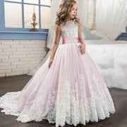 Hjcommed Princess Lilac Long Girls Pageant Dresses Kids Prom Puffy Tulle Ball Gown Pink S