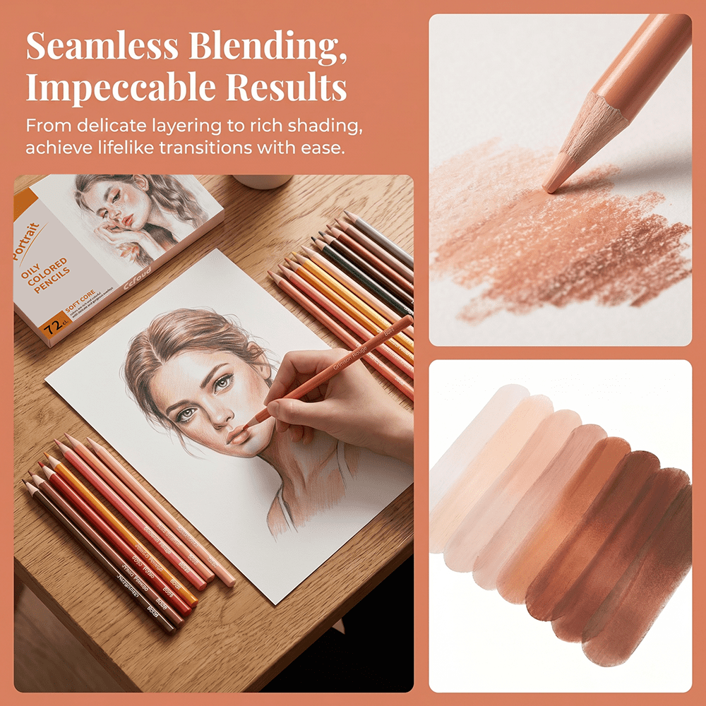 72 Skin Tone Colored Pencils Set,Professional Artist Grade Soft Core for Portrait Drawing, Blending & Shading, Rich Pigments for Realistic Human Tones