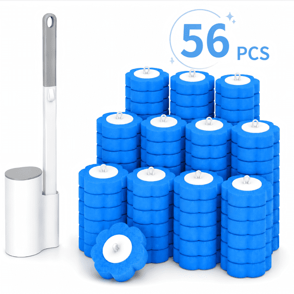 Efoee Disposable Toilet Brush and Holder Set, Disposable Cleaning Tools for Toilet,Toilet Bowl Cleaner Wands with 56 Cleaner Refills, Bathroom Cleaning, Bathtub