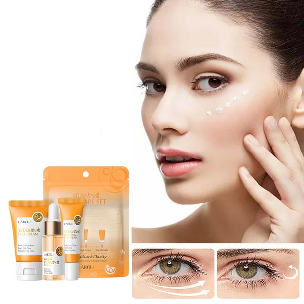 Fiudx Set C Skin, Suero Antioxidante Natural, Crema Iluminada para Contorno de Ojos, Crema Hidratante Facial, Rutina Diaria de Cuidado de La Piel, Solución de Belleza para Mujeres, Ingredientes Segur