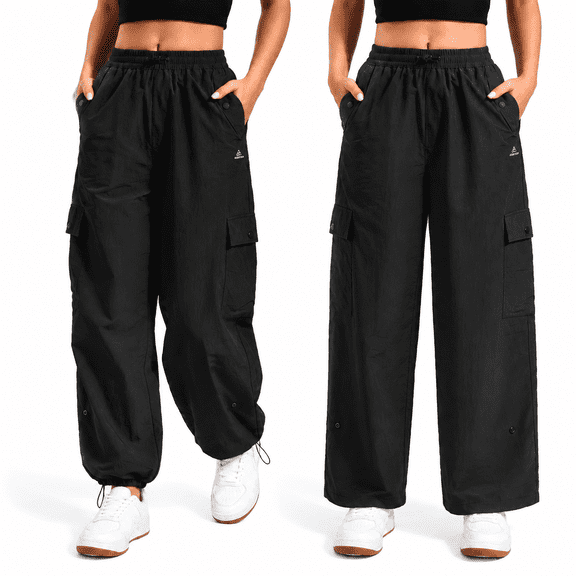 Pioneer Camp Women's Parachute Cargo Pants, High Waisted Wide Leg Quick Dry Hiking Pants