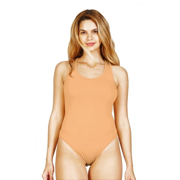 Women's Sleeveless Racerback Bodysuit Loungewear, M, Champagne, by Ambesonne