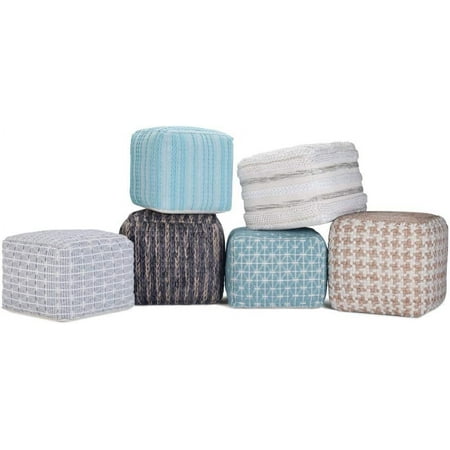 Simpli Home - Mullins Square Contemporary Polystyrene/Cotton Pouf - Blue/Natural