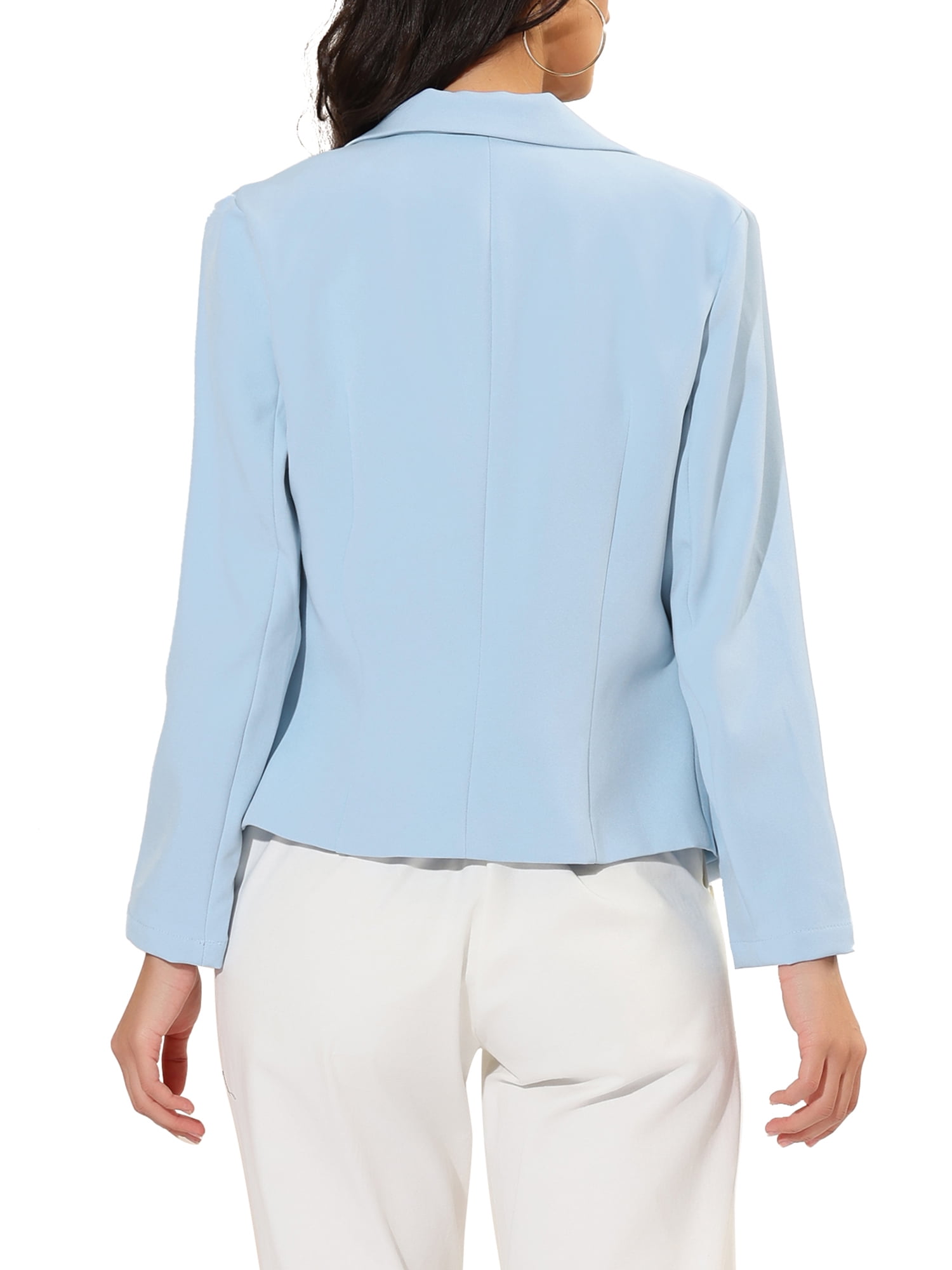 DARING DIVA Women's Notched Lapel Work Crop Blazer S Sky Blue-Solid