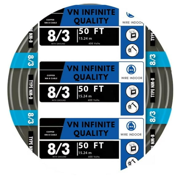8/3 NM-B Non-Metallic Sheathed Cable Stranded Residential Indoor Wire (50 Foot)