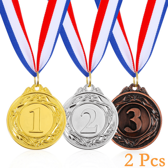 3 PCS Gold Silver Bronze Medals, 1st 2nd 3rd Award Medals with Neck Ribbon 2 Inch Metal Olympic Style Medal Prizes for School Sports Meeting Sports Events or Celebration Souvenir