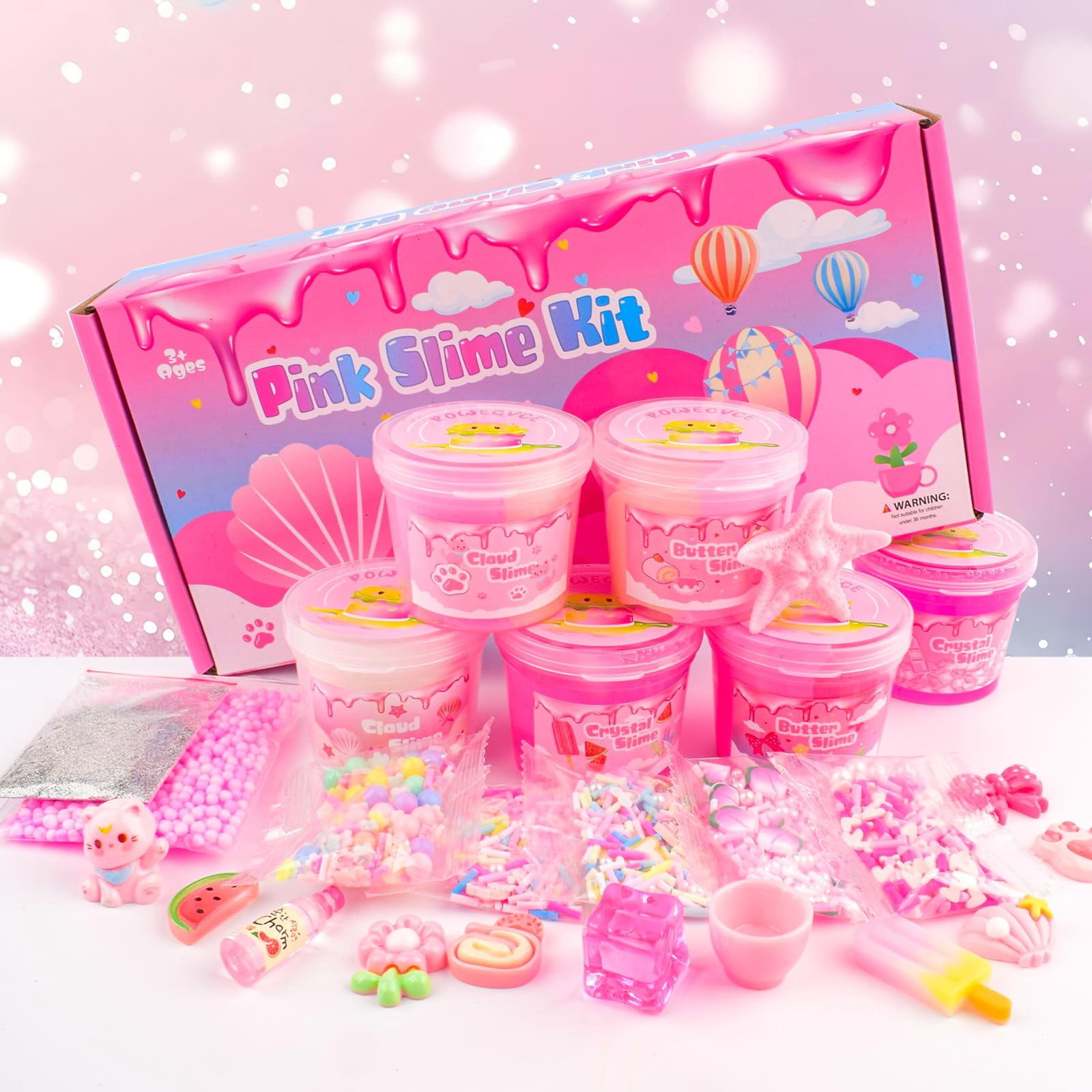 6 Pack Slimes Kit, Pink Slime, Cloud Butter & Clear Slime, Party Favors,Goodie Bag Stuffers,Birthday Gift Ideas Cute Stuff