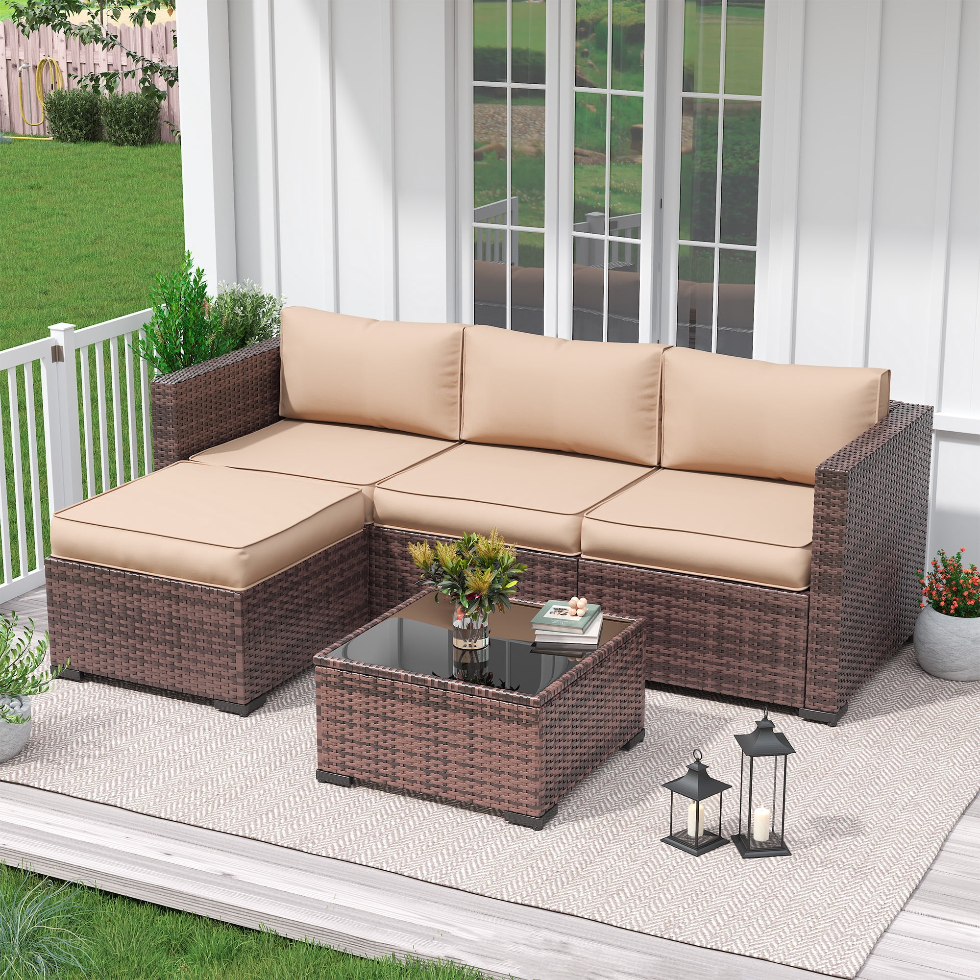 MRUAKA Outdoor Cushions for Patio Furniture, 7-Piece Replacement Cushions for Outdoor Furniture, Water-Resistant Patio Cushions, Outdoor Couch Cushions for 4-Seat Outdoor Sectional Sofa (Beige)