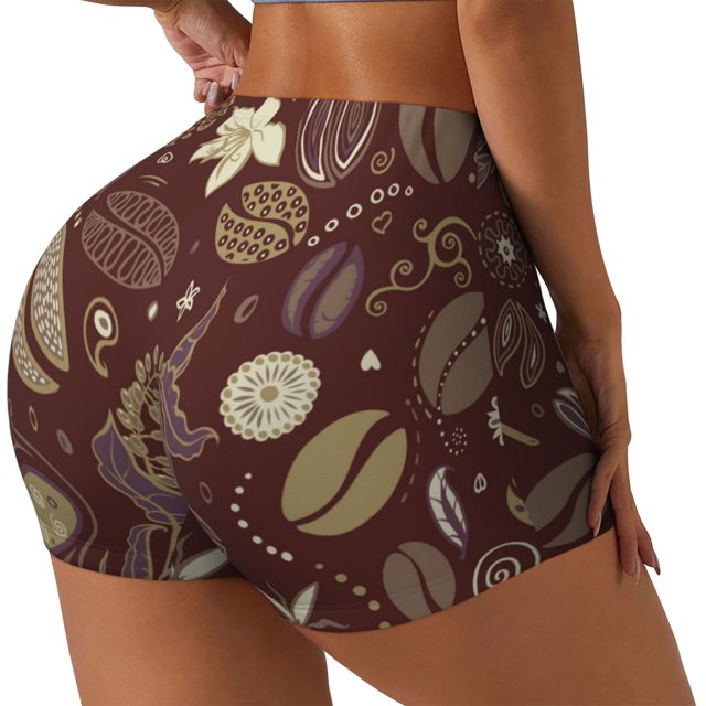 Fotbe Coffee and Flowers Shorts Sin Costuras – Shorts Deportivos de Cintura Alta para Mujer, Elásticos para Gimnasio, Yoga, Running o Ciclismo-X-Large