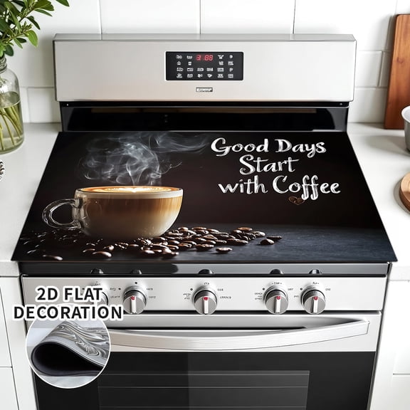 Stove Cover, Coffee Quote Heat Resistant Glass Top Stove Cover Protector 28×20 Inch Decorative Cooktop Cover for Electric Stove