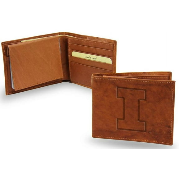 Illinois Illini Embossed Brown Leather Billfold Wallet