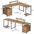 thumbnail image 3 of Homieasy Reversible L-Shaped Gaming Desk with Power Outlet & LED Light Strip, Home Office Computer Desk with Monitor Stand, File Drawer and Workstation,Rustic Brown, 3 of 7