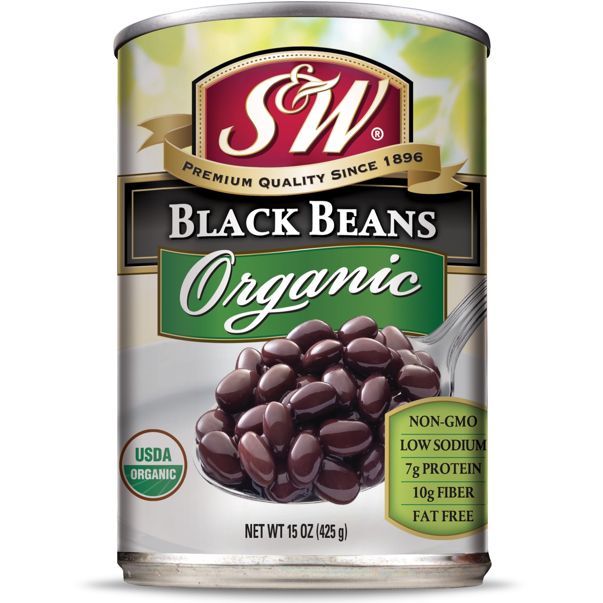 (12 Pack) S&W Organic Canned Black Beans, 15 Ounce Can, New