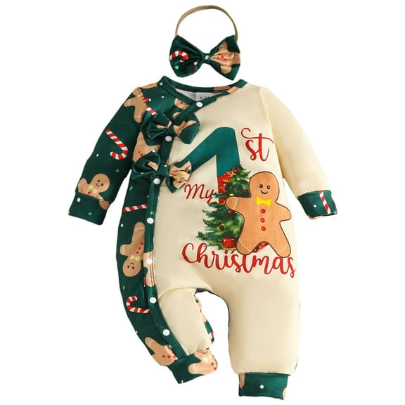 HCNTES Baby Girl Christmas Outfit Romper Pants Set Fall Winter Clothes First Christmas Outfits(G161-Green,3-6 Months)