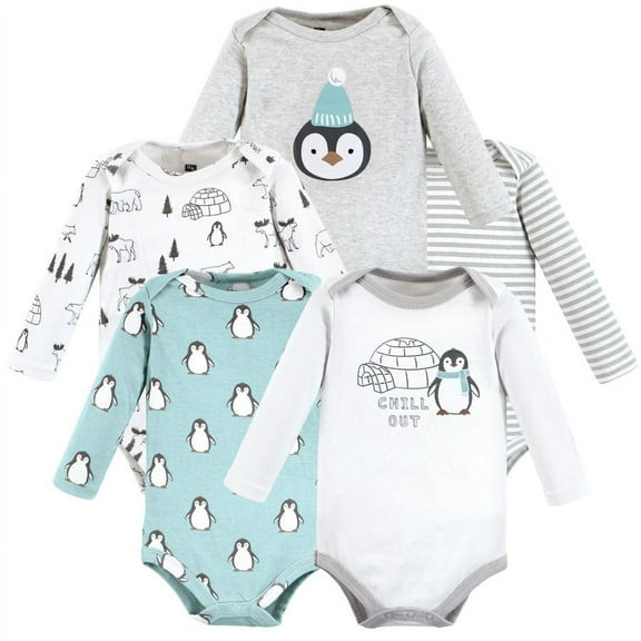 Hudson Baby Cotton Long-Sleeve Bodysuits, Chill Out Penguin, 0-3 Months