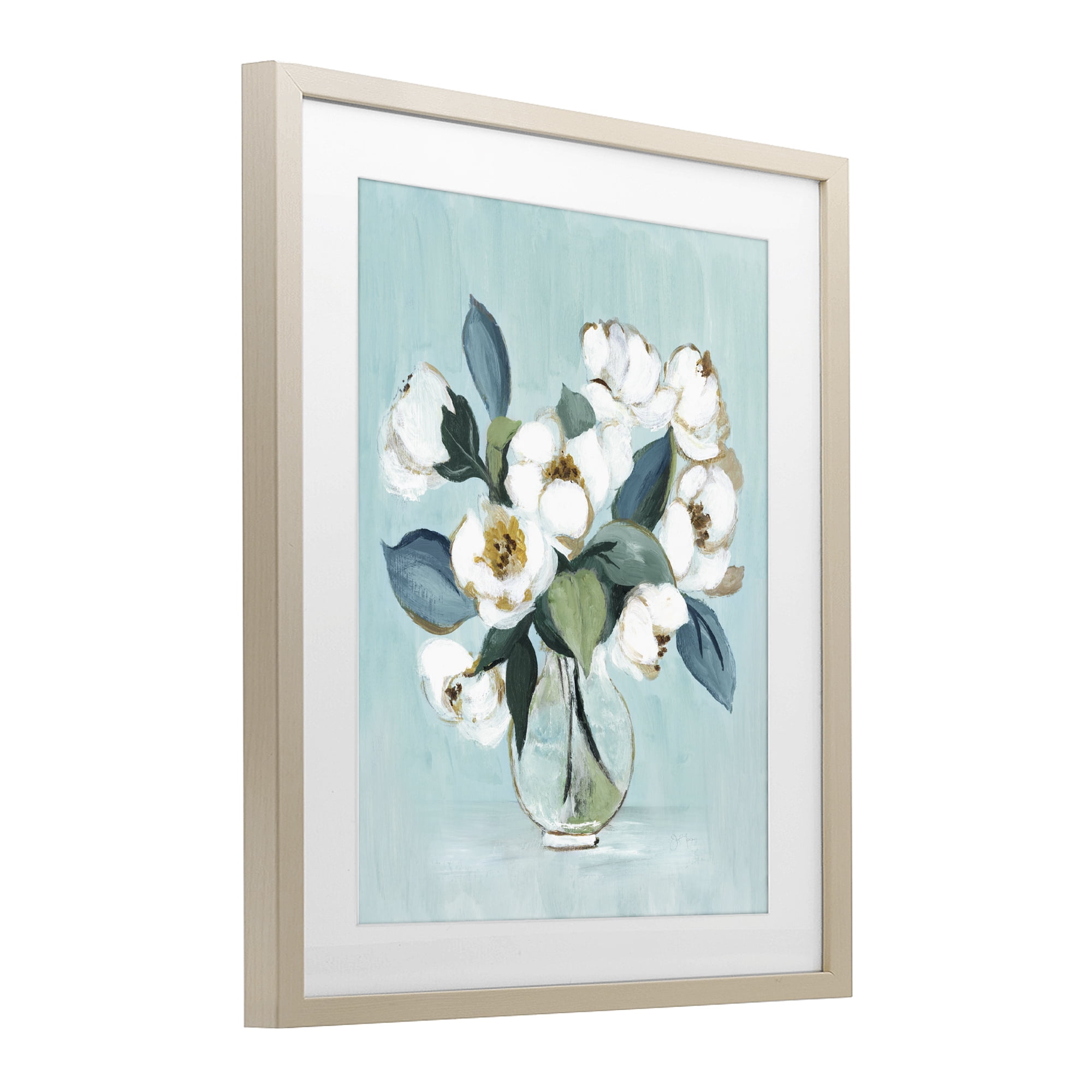 Stupell Industries Magnolia Arrangement over Blue Birch Framed Print Under Glass, design by Janet Tava