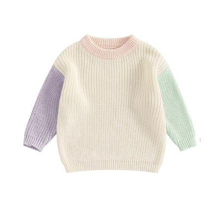 

Suealasg Baby Girl Boy Knit Sweater Toddler Contrast Color Pullover Sweatshirt Long Sleeve Crewneck Warm Knit Tops Infant Fall Winter Clothes