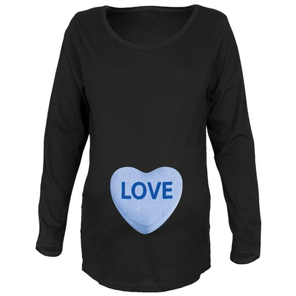 Baby Blue Love Candy Heart Black Womens Soft Maternity Long Sleeve T-Shirt - X-Large