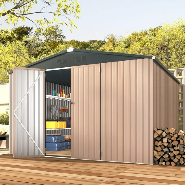 YODOLLA 10 x 10 ft. Outdoor Metal Storage Shed with Sliding Roof & Lockable Door