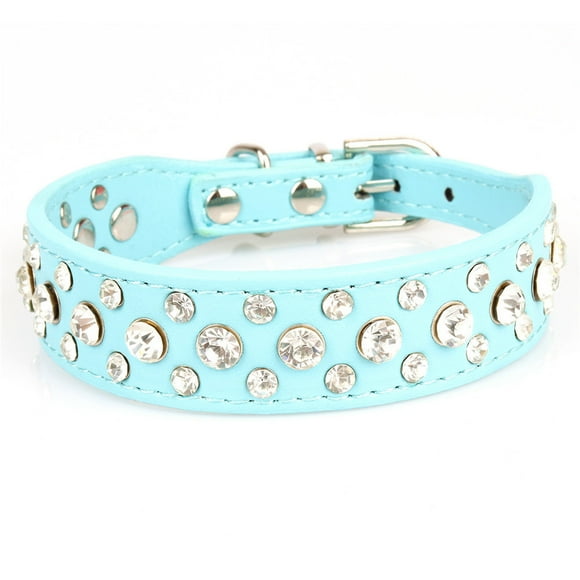 Rhinestone PU Leather Crystal Diamond Pet Dog Cat Puppy Collar Black
