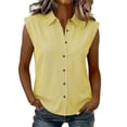 thumbnail image 3 of Feancey Women's Sleeveless Button Down Shirts Striped Casual Collared Work Blouses Loose Fit Dressy Office Tank Tops Summer Trendy Clothes Yellow XXL, 3 of 8