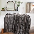 thumbnail image 3 of Battilo Boho Throw Blanket for Couch,Black Knitted Sofa Blanket,Lightweight Afghan Blanket,50"x80", 3 of 7
