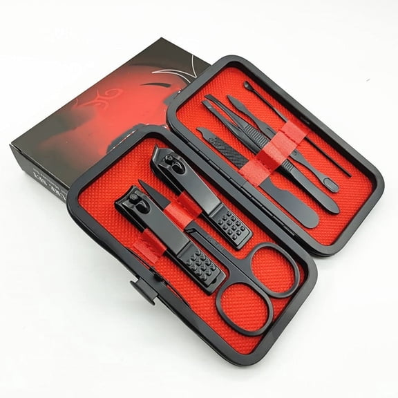 7pcs Manicure set, Nail Clippers Kit, Stainless Steel Manicure Kit, Nail Clipping Tools Portable Travel Grooming Kit, The Best Gift with Luxurious Case (Black-7)