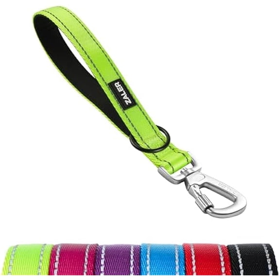 Eryueer Short Dog Leash 1 ft, 12 Inches Traffic Leashes for Dogs, Nylon Reflective Dog Lead with Padded Handle, Heavy Duty Pet Leash with Carabiner Clip for Large and Medium Dogs (12" Green)