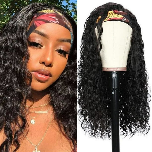 WREESH HeadBand Wig Curly Human Hair Wig None Lace Front Wigs for
