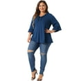 thumbnail image 3 of DARING DIVA Women's Plus Ruffle V Neck Tunic Dressy Top 1X Blue, 3 of 6