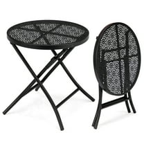 18 Inch Folding Patio Side Table, Metal Outdoor Coffee Table Round w/ Flower Design for Garden, Balcony - Black