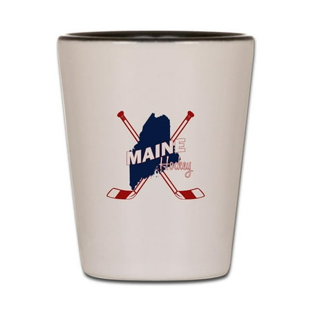 

CafePress - Maine Hockey - White/Black Shot Glass Unique and Funny Shot Glass